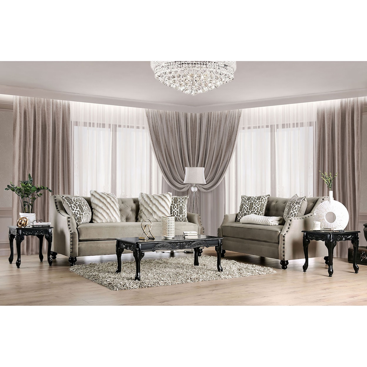 Furniture of America Ezrin Sofa and Loveseat Set