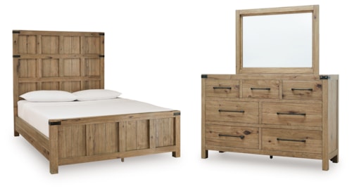 Queen Panel Bed, Dresser And Mirror
