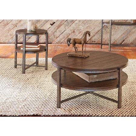 Farmhouse 3-Piece Occasional Table Set with Lower Shelf