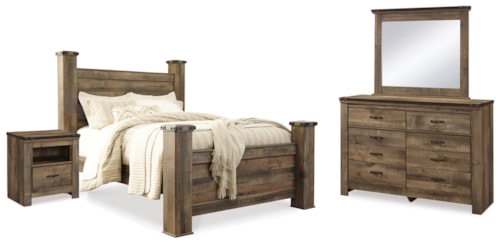 Queen Poster Bed, Dresser, Mirror And Nightstand