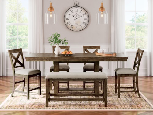 Counter Height Dining Table With 4 Barstools And Bench