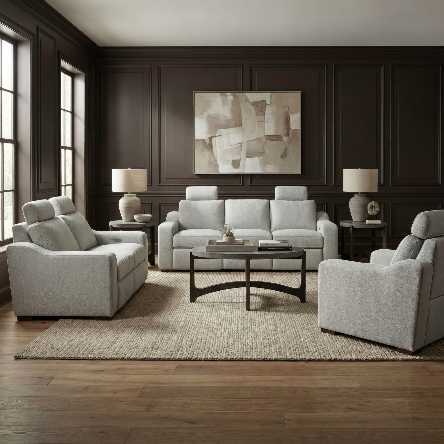 Contemporary 3-pc. Track-Arm Power Reclining Set with Zero-Wall Inclining Design