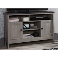 Transitional 2-Door Corner TV Stand with Open Shelf Storage