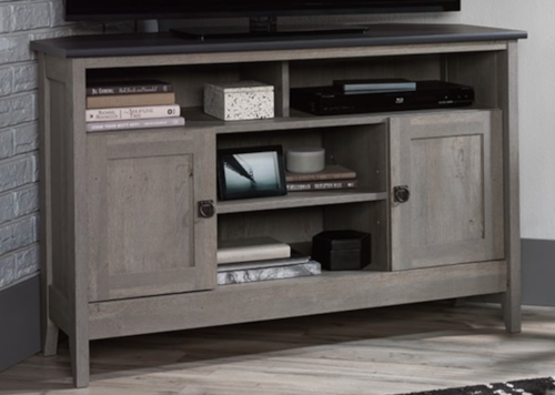 Transitional 2-Door Corner TV Stand with Open Shelf Storage