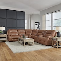 Casual 6-Piece Leather Power Reclining Sectional with Zero Gravity