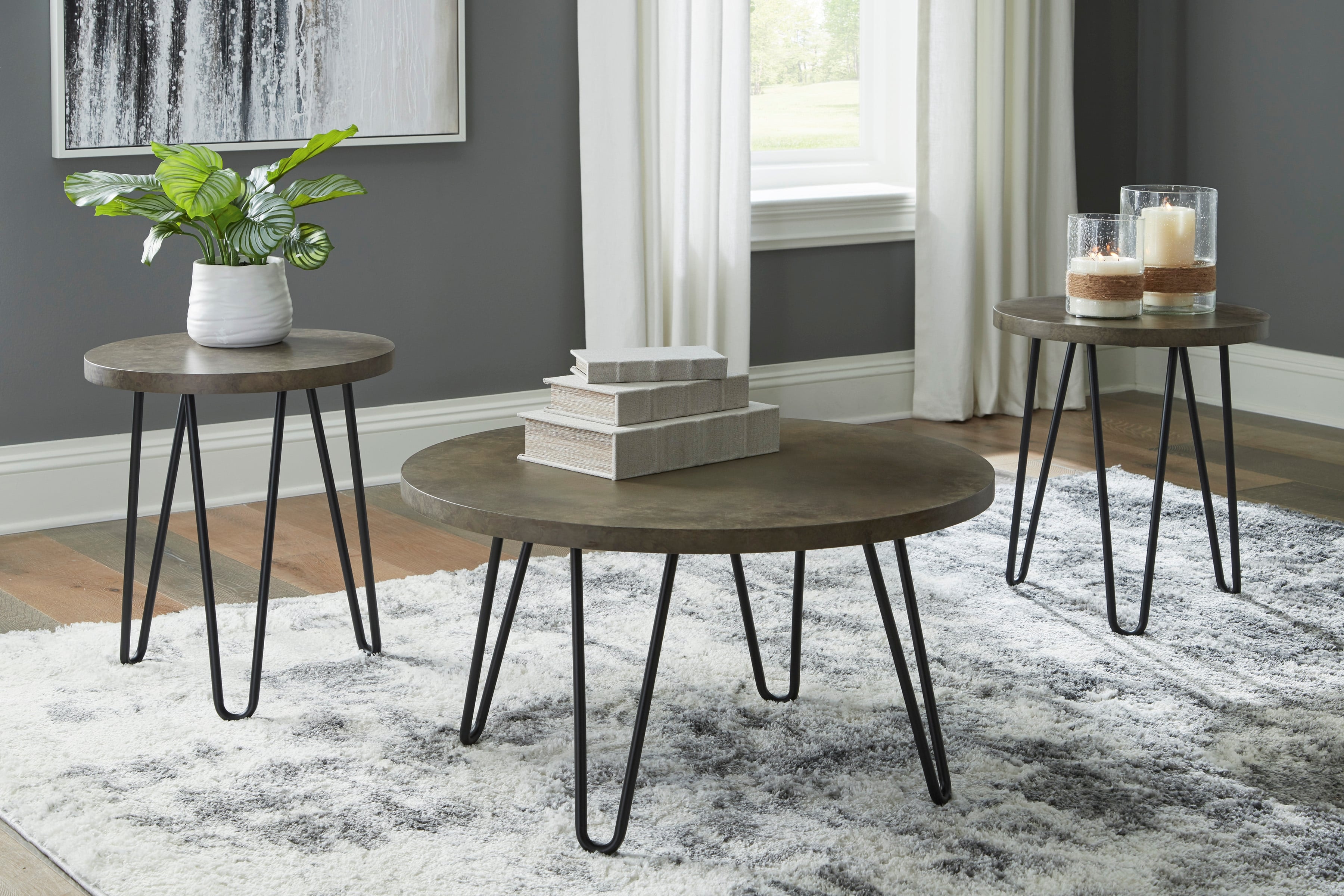 Signature Design by Ashley Hadasky T144-13 3-Piece Occasional Table Set  with Hairpin Legs Furniture Fair North Carolina Occ Group