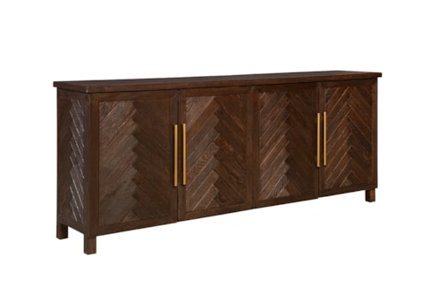 Mid-Century Modern 4-Door Sideboard with Gold Pulls