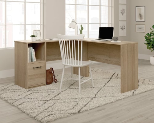 Transitional L-Shaped Home Office Desk with File Drawer
