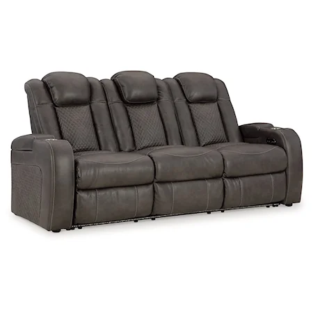 Faux Leather Power Reclining Sofa with Adjustable Headrests