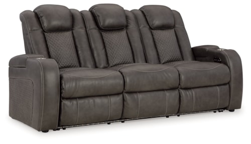 Faux Leather Power Reclining Sofa with Adjustable Headrests