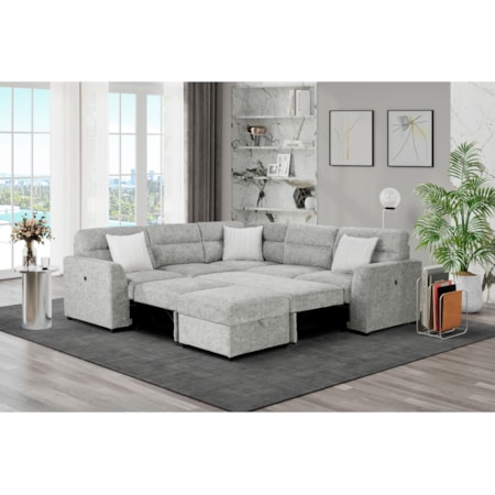 Sectional With 3 Pillows And Ottoman