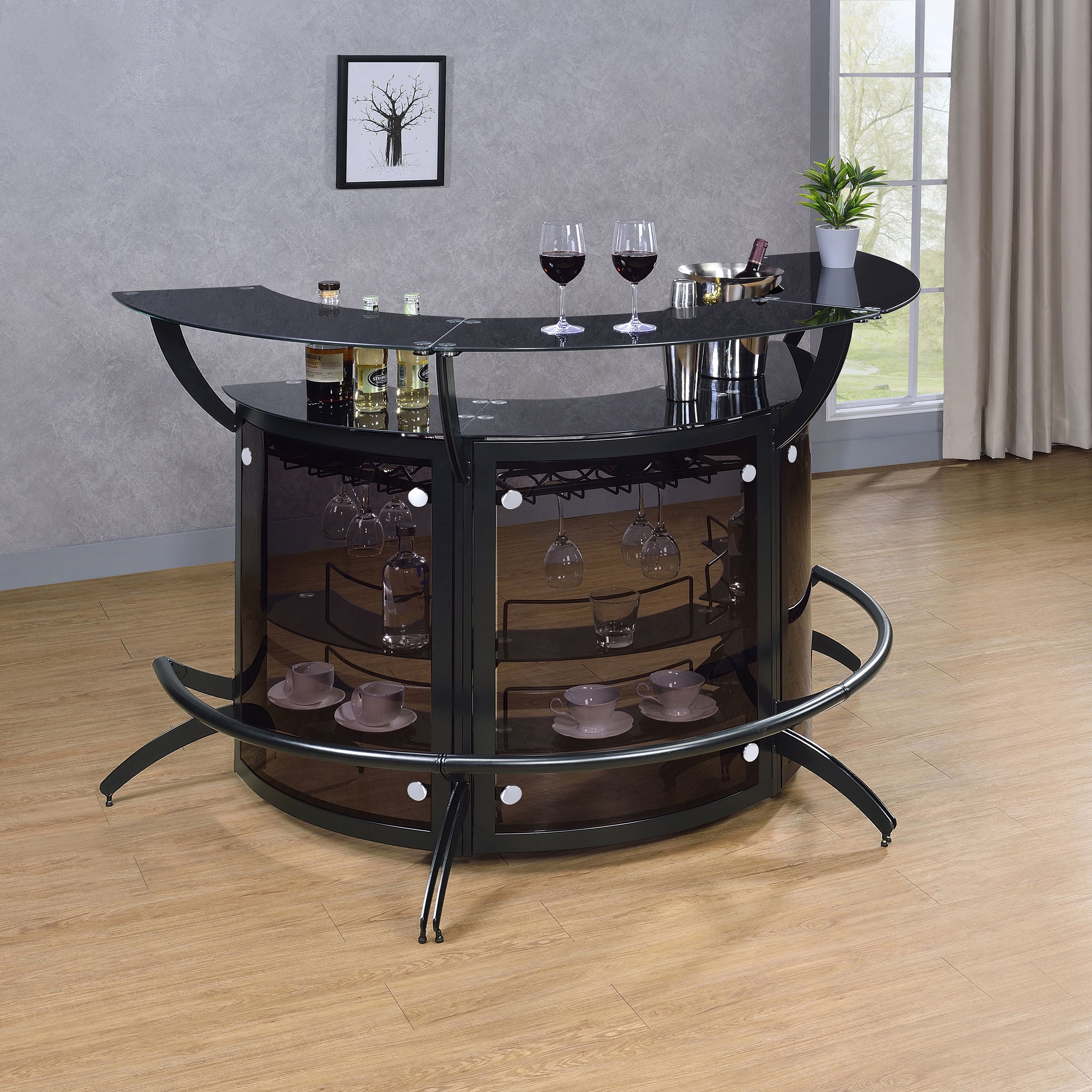 3-piece Curved Freestanding Home Bar Cabinet