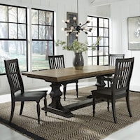 Transitional 5-Piece Trestle Table Set with 20" Self-Storing Leaf