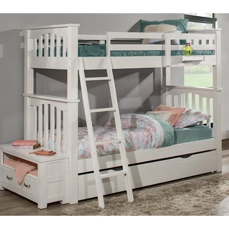 Mission Style Twin Over Twin Harper Bunk Bed with Hanging Tray and Under Bed Trundle