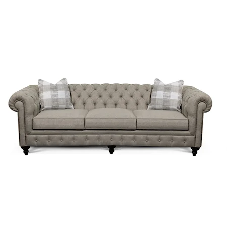 Transitional Chesterfield Sofa with Turned Legs