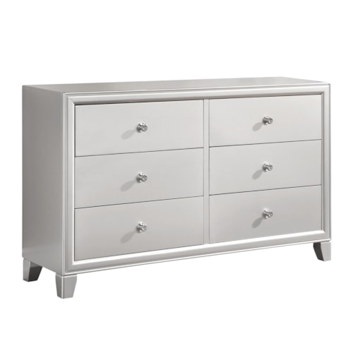 Contemporary 6-Drawer Dresser with Champagne Finish