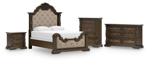 Queen Upholstered Bed, Dresser, Chest And Nightstand