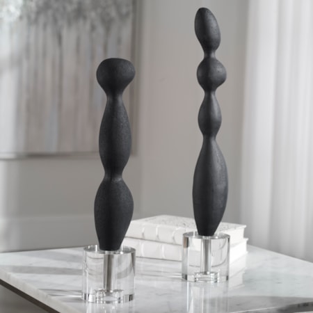 Koa Black Marble Sculptures S/2