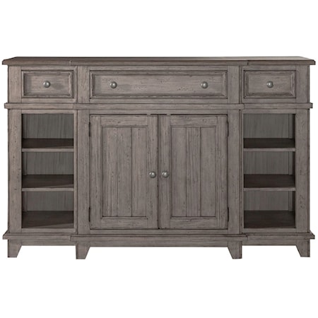 Farmhouse 3-Drawer Breakfront Server with Silverware Tray