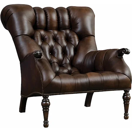 Traditional Leather Accent Chair with Button Tufting