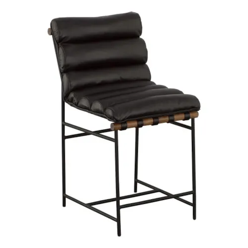 Casual Leather Strap Full-Back Counter Stool w/Channel Tufted Upholstery