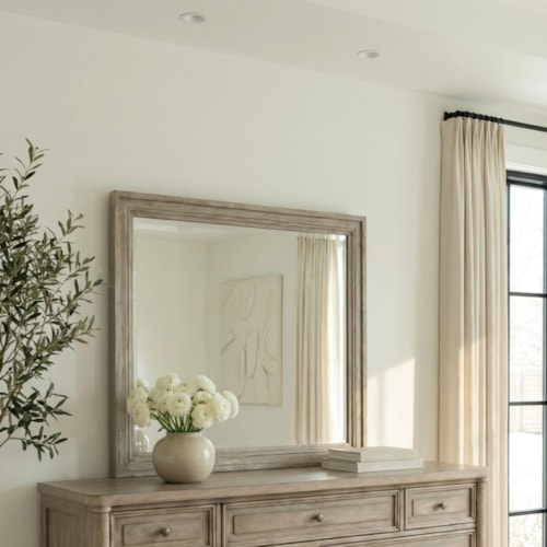 Transitional Square Beveled Dresser Mirror with Bead Molding