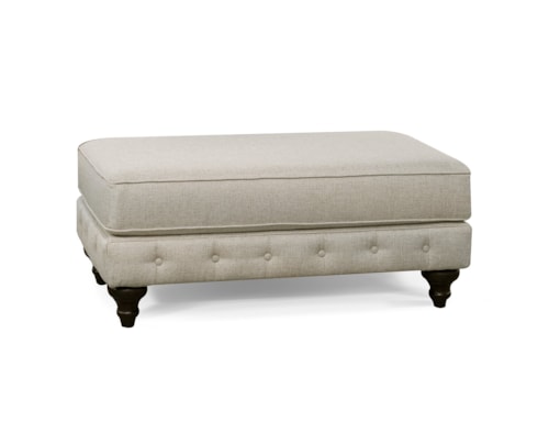 Traditional Button Tufted Ottoman with Turned Legs