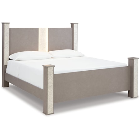 Contemporary King Poster Bed with LED Lighting