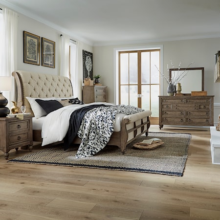 Transitional Five-Piece Queen Sleigh Bedroom Group