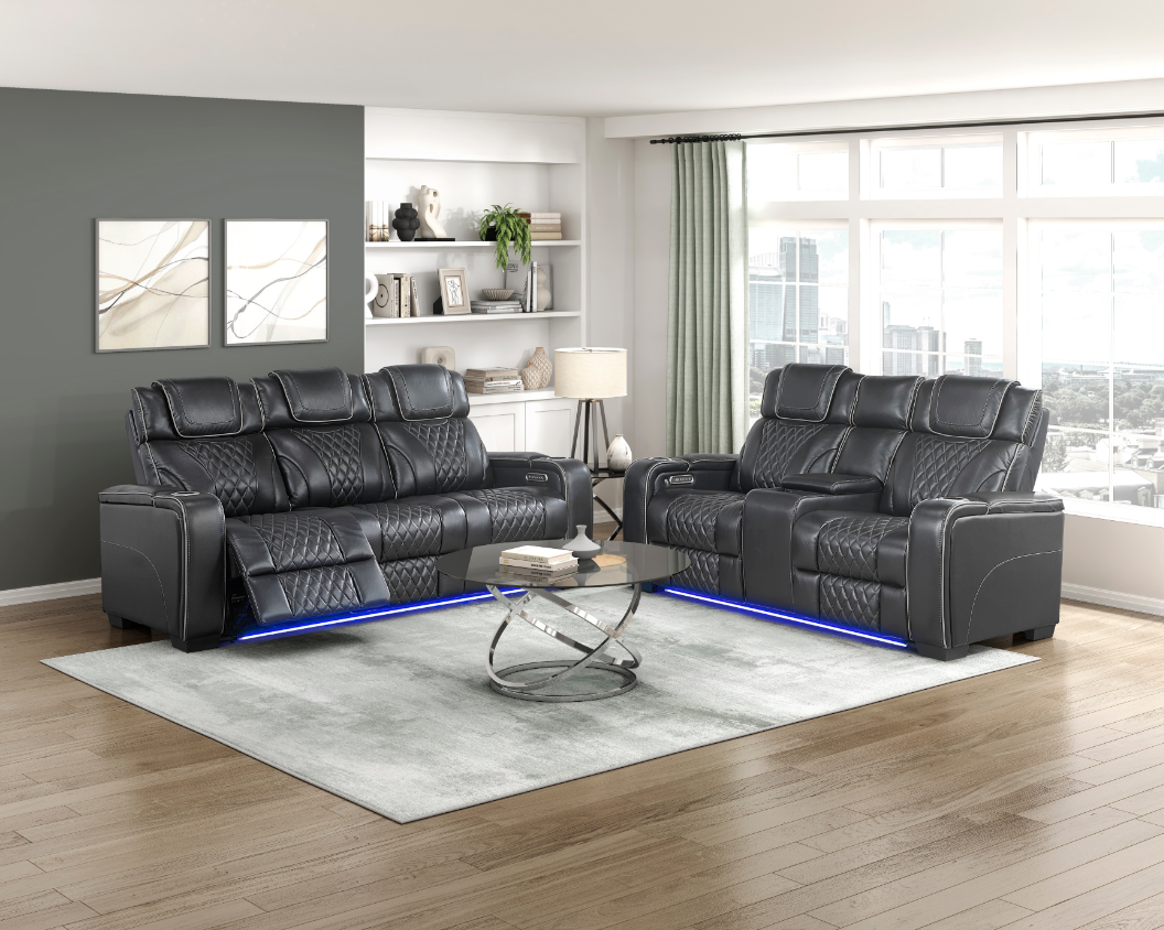 Homelegance 8449 Power Reclining Loveseat with LED Lights