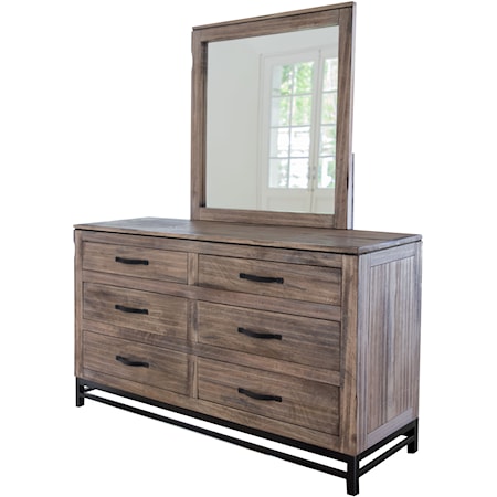 Rustic 6-Drawer Dresser with Mirror Set