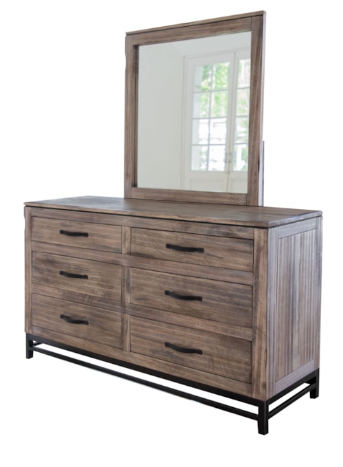 Rustic 6-Drawer Dresser with Mirror Set