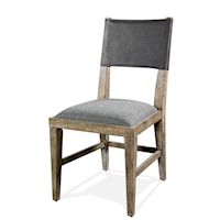 Rustic Upholstered Seat Side Chair with Faux Leather Back
