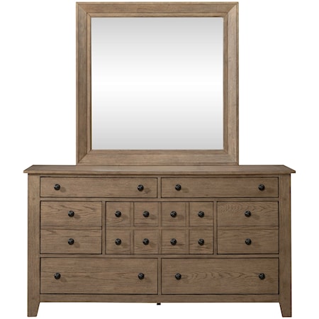 Rustic 7-Drawer Dresser and Mirror Set