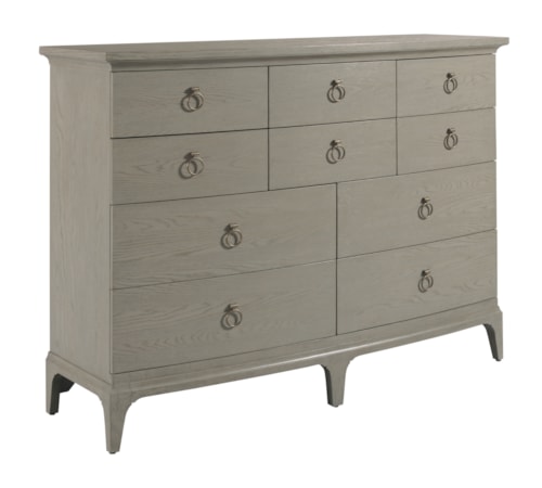 Transitional 10-Drawer Dresser with Brass Pulls