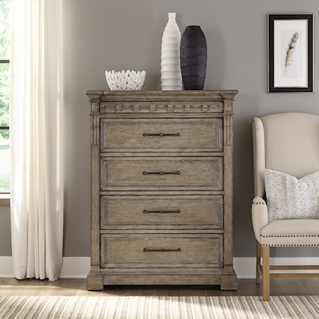 Transitional Five-Drawer Chest with Hidden Drawer