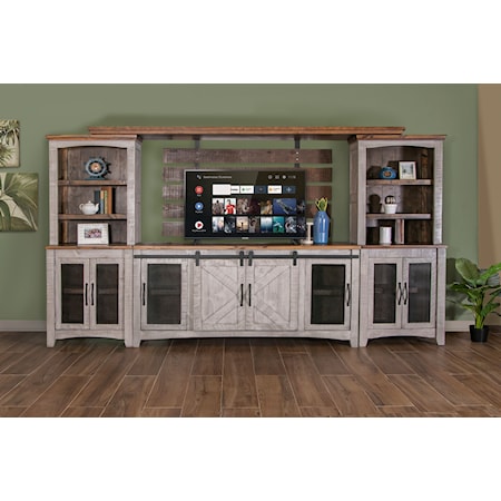 Farmhouse Solid Wood Entertainment Wall Unit with Wire Management
