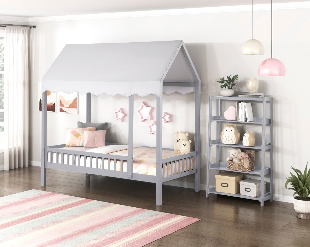 Cottage-Style Twin Platform Bed w/Canopy
