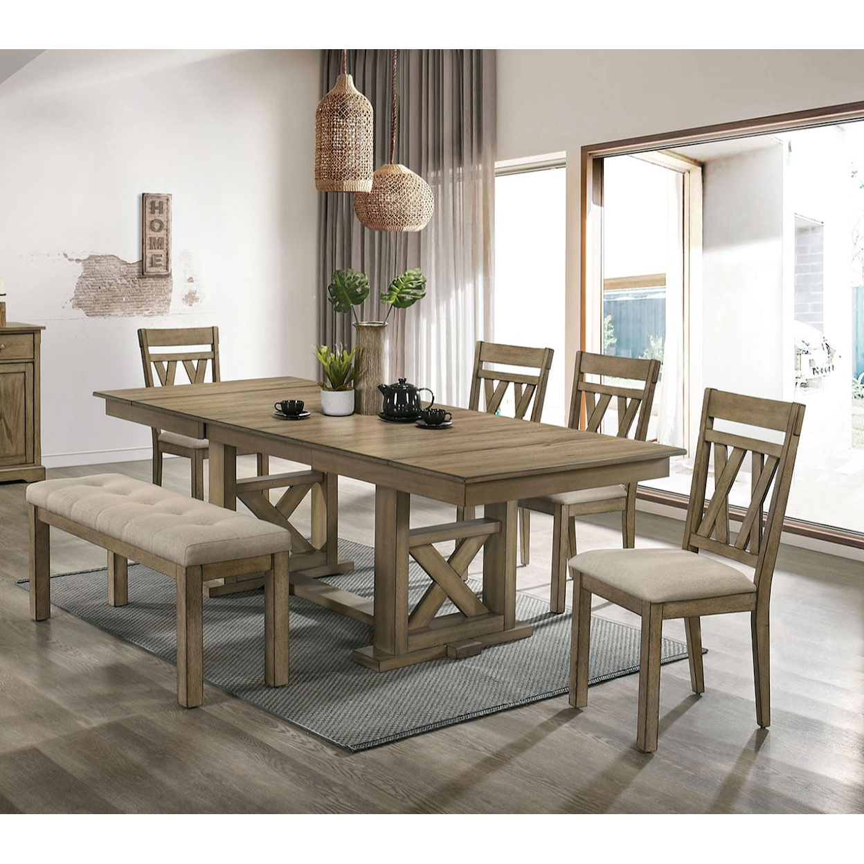 Furniture of America TEMPLEMORE 6-Piece Dining Set w/ Bench