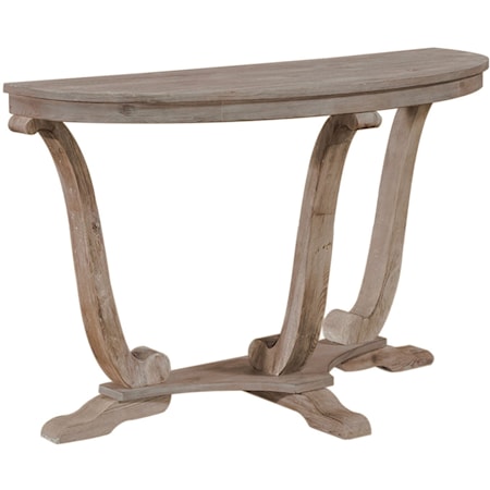 Transitional Distressed Sofa Table with Flat Pedestal Base