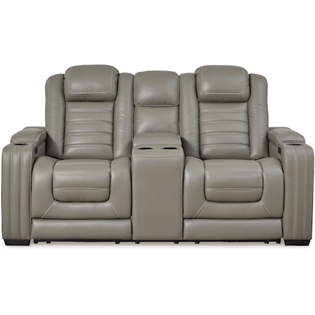 Leather Match Power Reclining Loveseat with Massage and Heat