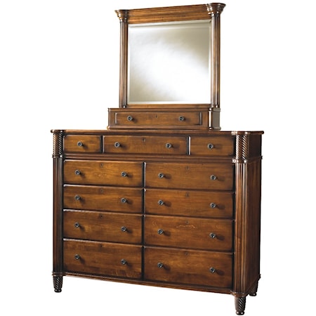 Traditional 11-Drawer Dresser with Dressing Mirror