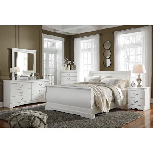 Queen Sleigh Bed, Dresser, Mirror, Chest and Nightstand