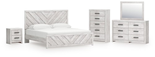 King Panel Bed, Dresser, Mirror, Chest And Nightstand