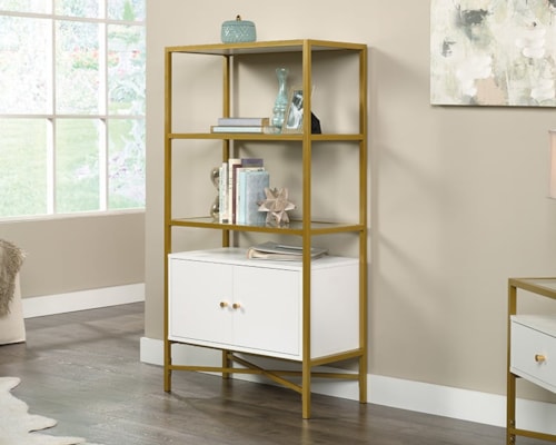 Contemporary Two-Door Bookcase with Safety-Tempered Glass
