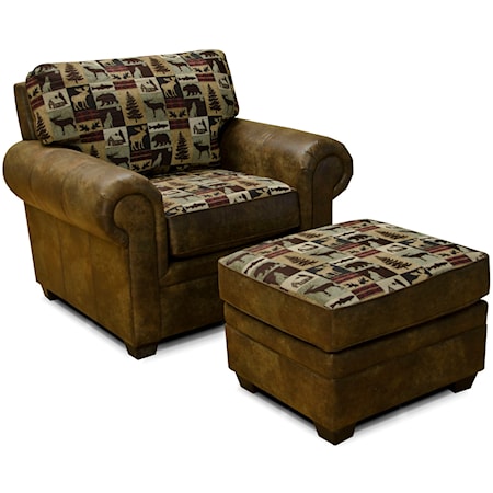 Rustic Upholstered Chair with Wide Rolled Arms