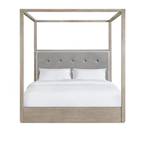 Transitional King Canopy Bed with Tufted Headboard