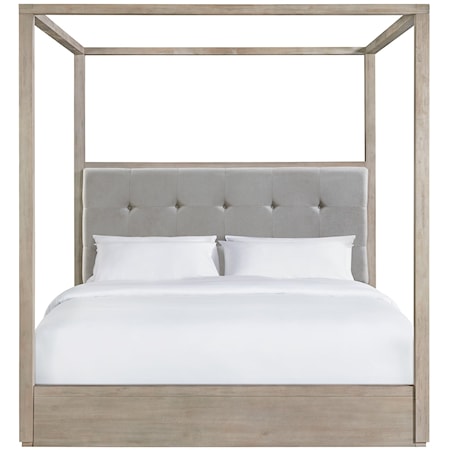 Transitional King Canopy Bed with Tufted Headboard