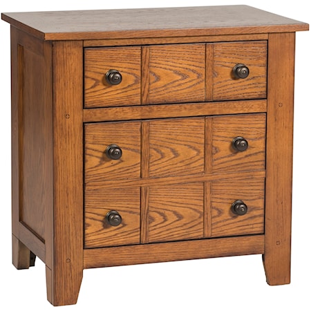 Rustic 2-Drawer Nightstand with Antique Brass Hardware