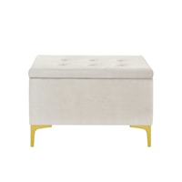 Transitional Storage Bench with Grid-Tufted Seat in Ivory